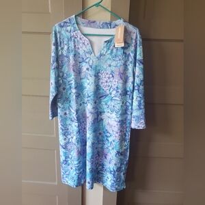 NWT Lightbare Women's 3/4 Sleeve UPF 50 Dress In Watercolor Bloom Flower